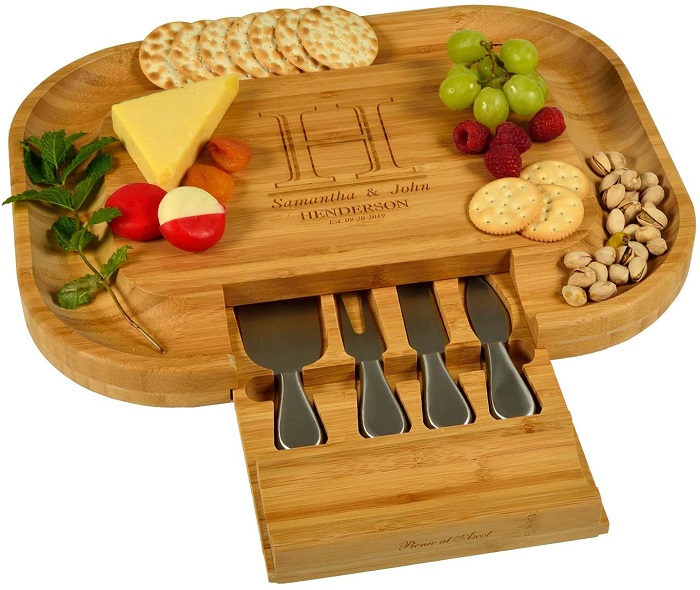 Cutting Board With Etched Bamboo And Knives