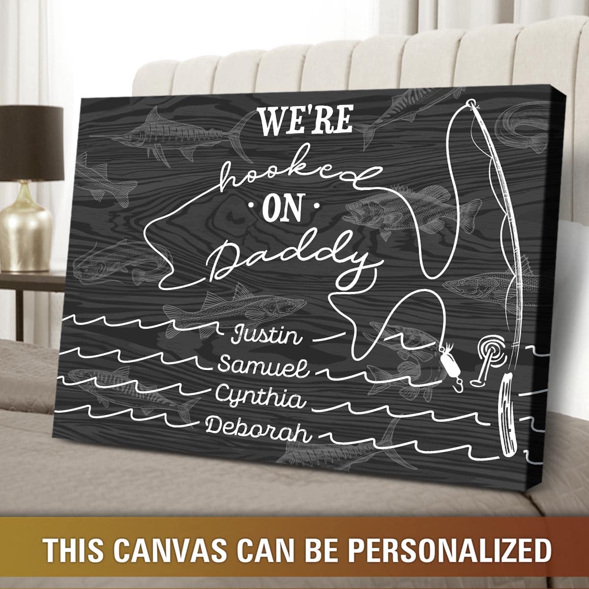 Fishing Dad Gifts Personalized Kid's Name Gift For Dad Hooked On Daddy  Canvas - Oh Canvas