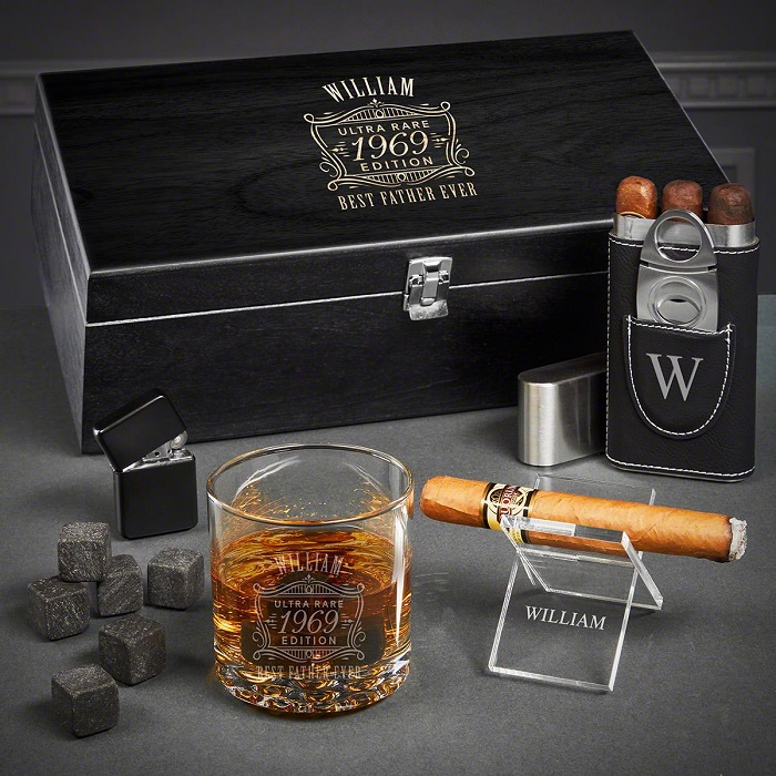 Personalized Cigar And Whiskey Set Of Gifts