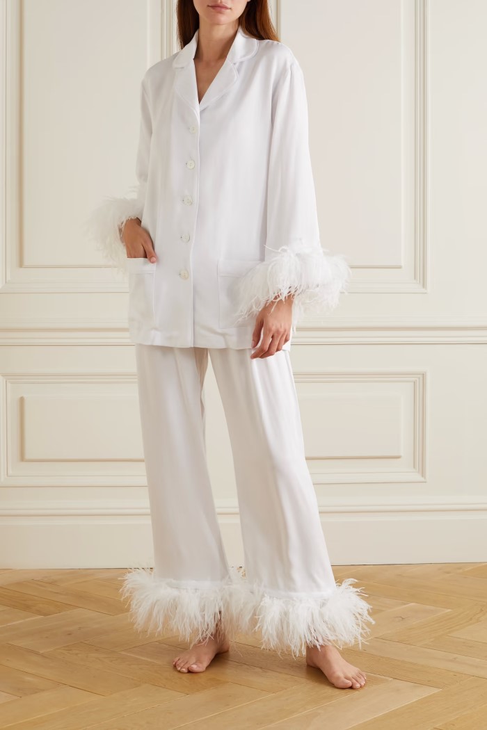 Luxury Gift For Her: Feather-Trimmed Pajamas