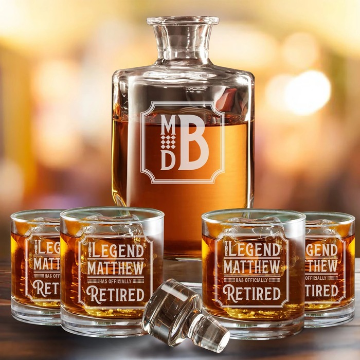 The Legend Has Retired - Personalized Decanter Set retirement gifts for men