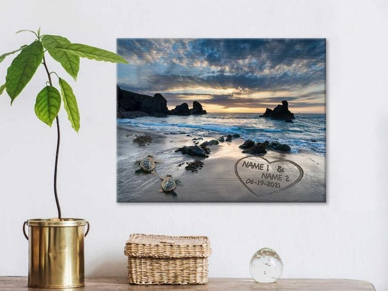 Beach and Couple Turtles Wall Art Decor Oh Canvas