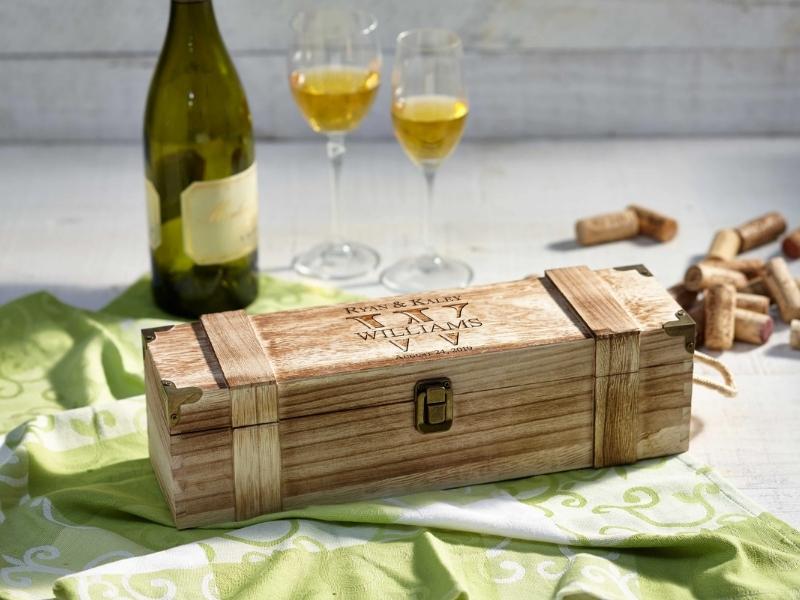 Personalized Wooden Wine Gift Box for the engagement gift box for couple