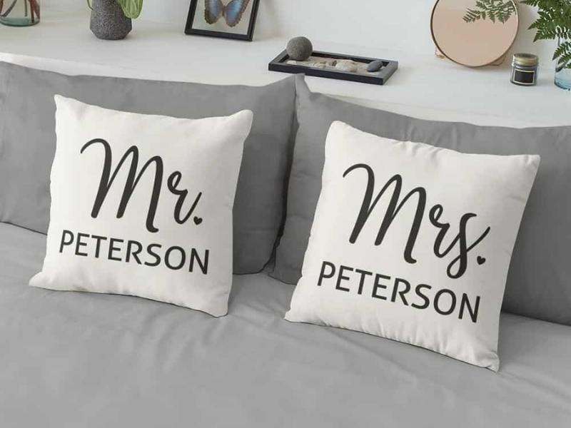 Mr And Mrs Custom Name Suede Pillow
