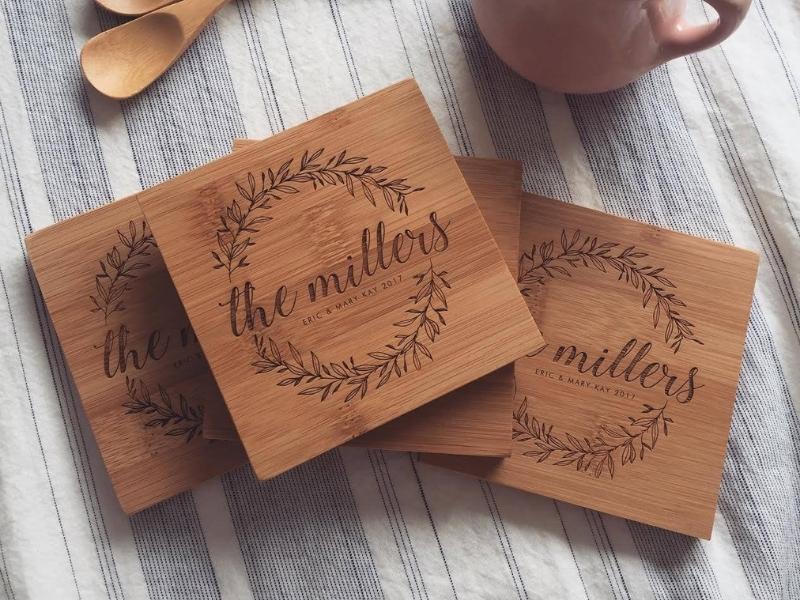Personalized Wood Coaster for personalized engagement gift ideas