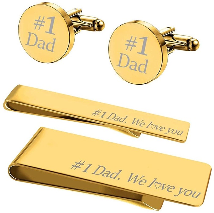 Father’s day gift for stepdad - Initial Cufflink and Money Clip Set