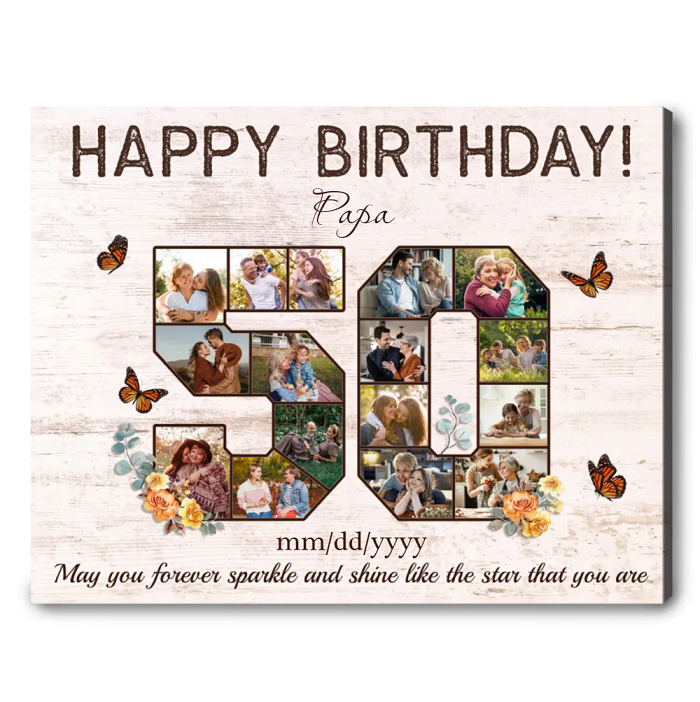 Photos Collage Canvas Print For 50th Birthday