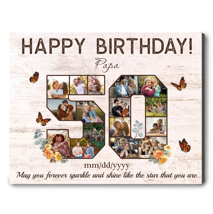 Photos Collage Canvas Print For 50Th Birthday