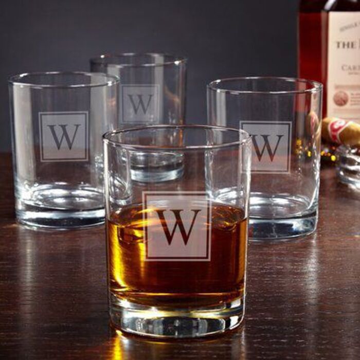Monogrammed whiskey glass set: custom retirement present for guys
