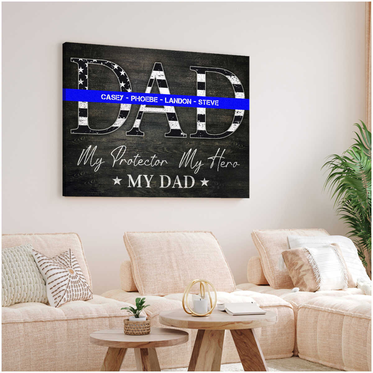 Police Officer Gift Police Dad Gift Thin Blue Line Gift For Him Canvas  Print - Oh Canvas