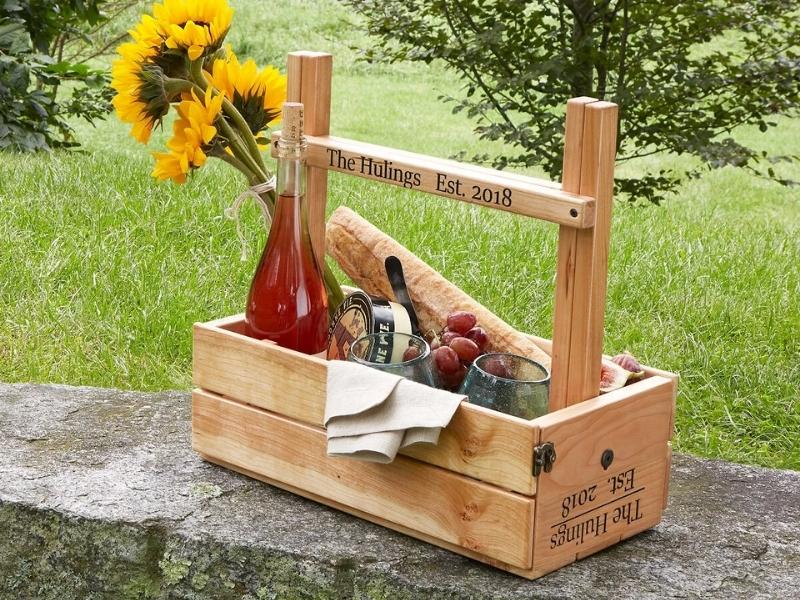 Personalized Picnic Table Wine Carrier for the bff engagement gift