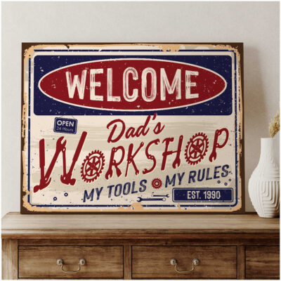 Rustic Garage Sign Personalized Unique Gift For Dad Canvas Print
