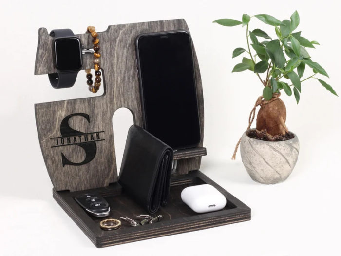 Gifts for Men Wood Phone Docking Station for Men Nightstand Organizer Gifts  for Dad Desk Organizer Cell Phone Stand Charging Station Dad Gifts Grandpa  Gifts for Husband Boyfriend Brother Son 