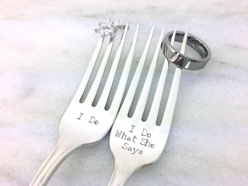 I Do What She Says Forks for funny engagement gifts