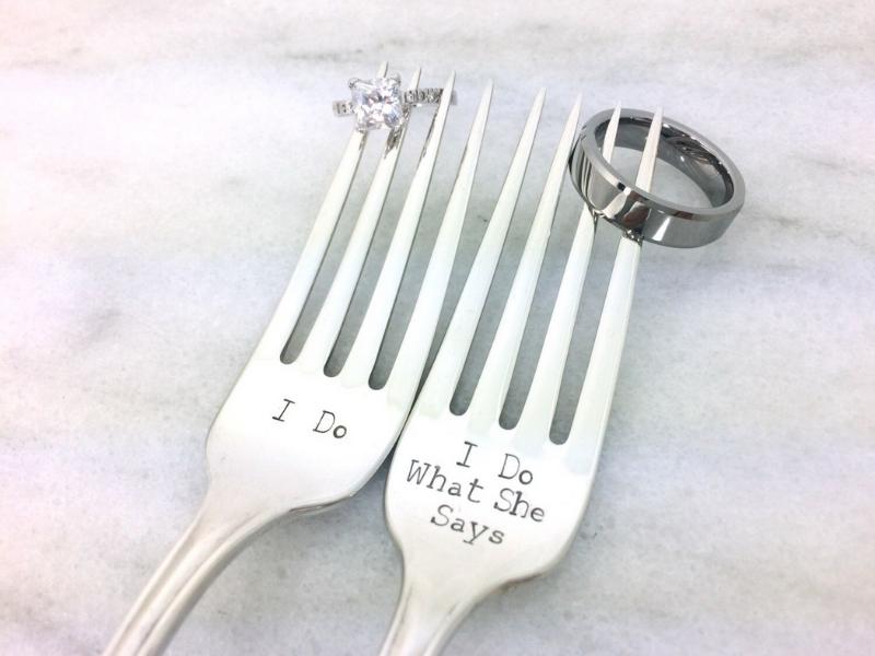 I Do What She Says Forks For Funny Engagement Gifts