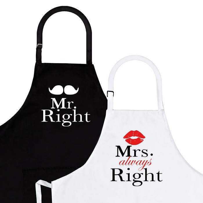 44th wedding anniversary present for parents - Mr. Right and Mrs. Always Kitchen Apron Set