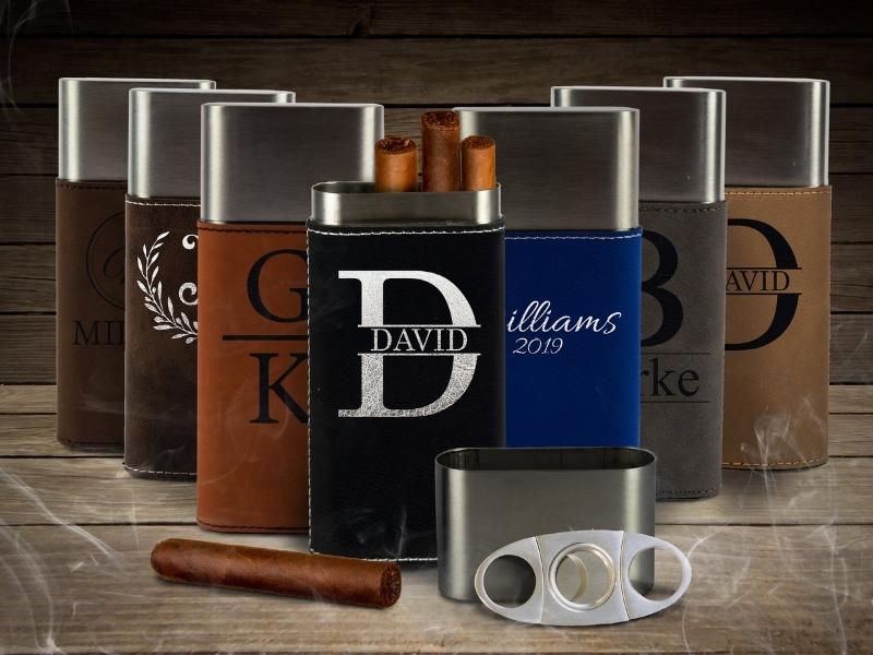 Personalized Cigar Case With Cigar Cutter