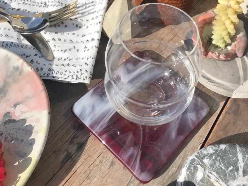 Marbled Glass Coaster Cranberry Ice