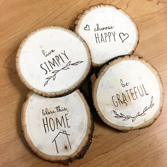 Last Minute Diy Gifts For Boyfriend - Decorated Wooden Slice Coasters  