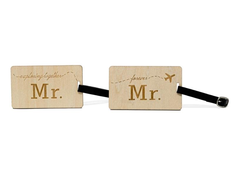 Mr. and Mr. Wooden Luggage Tags - engagement gifts for a gay couple