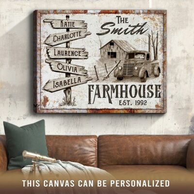 Farmhouse Sign Personalized Names Sign Canvas Print Unique Gift For A Family