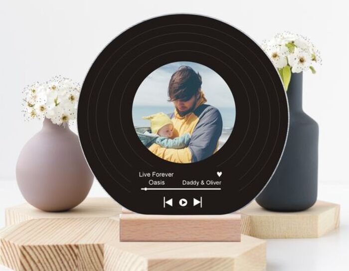 Record display: meaningful personalized photo gifts for dad