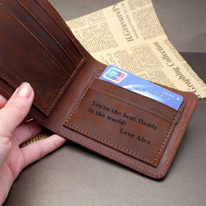 best gift for grandpa - Engraved Leather Wallet