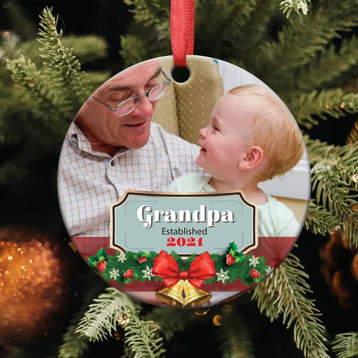 best gift for grandpa - Grandpa Established Photo Ornament
