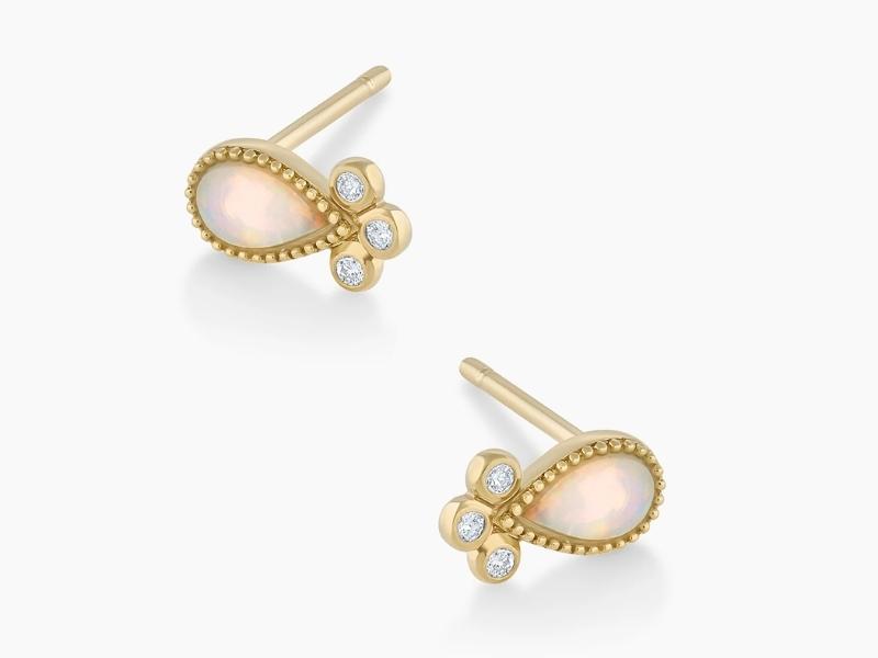 Diamond and Opal Teardrop Studs - 43rd anniversary gift ideas