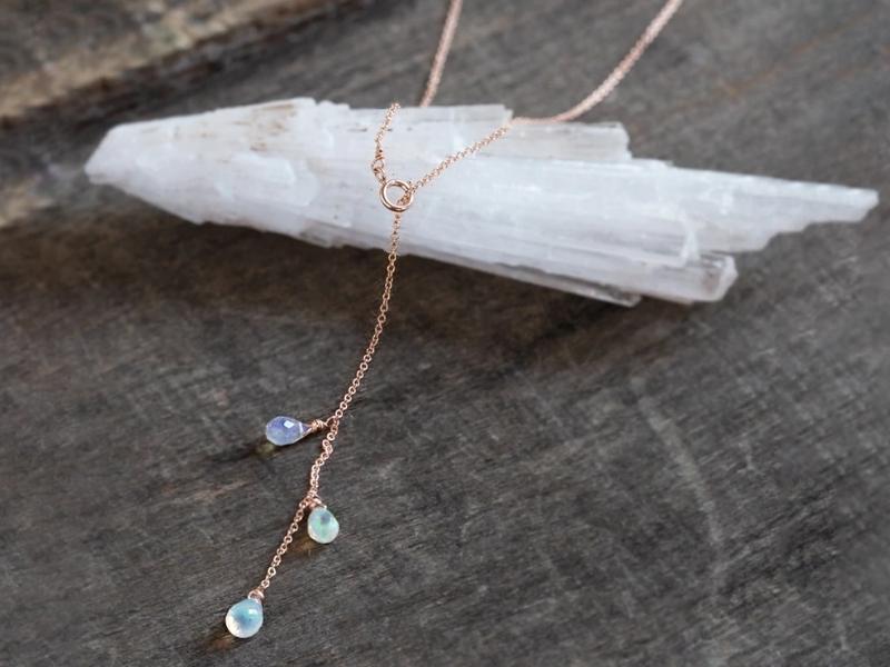 Opal Diamon Cascade Necklace - 43Rd Wedding Anniversary Gift