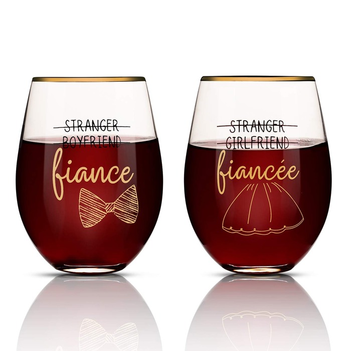 Engagement Gifts for Couples - Boyfriend Girlfriend Wine glasses - Fiance  Gifts for Him and Her - Newly Engaged Unique Glasses