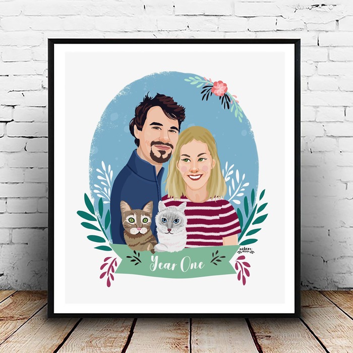 Engagement Gift Ideas For Sister - Custom Couple Portrait