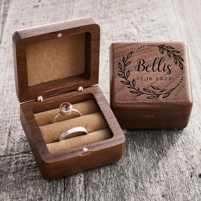 engagement gift ideas for sister - A personalized wooden ring box