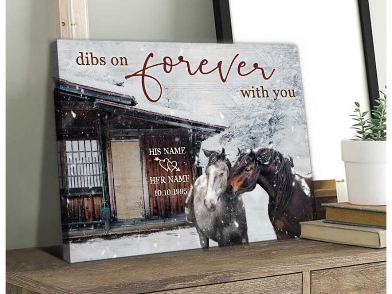 Winter Couple Horses Dibs on forever with you Oh Canvas