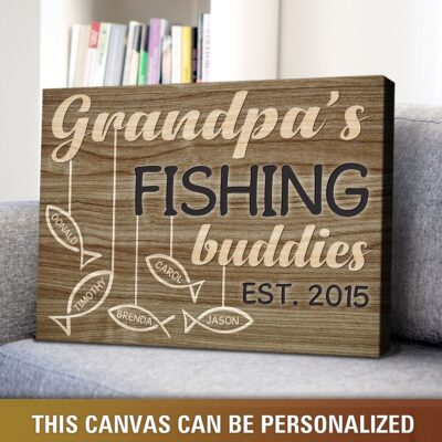 granpa fishing buddy father's day gift idea canvas wall art 03