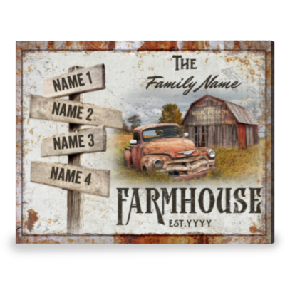 Personalized Family Wall Art With Names Farmhouse Sign Canvas Print