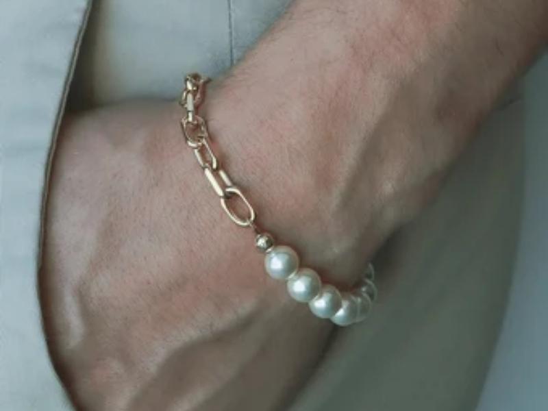 Yellow Gold and Peacock Pearl Bracelet - 46th anniversary gift