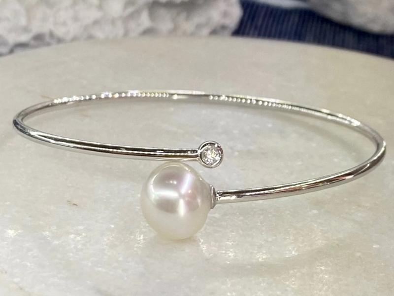 Diamond & Pearl Bangle - 46th anniversary gift for wife