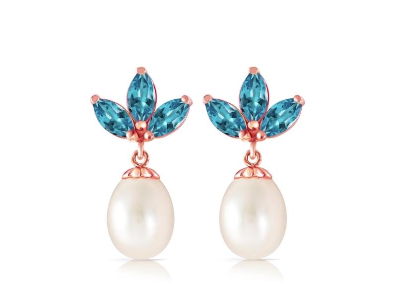 Pearl &Amp; Blue Topaz Petal Drop Earrings 