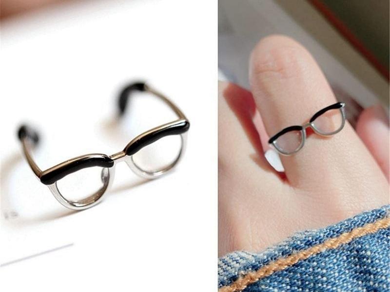 925 Silver Tiny Glasses Finger Open Ring for the 48th wedding anniversary optical goods