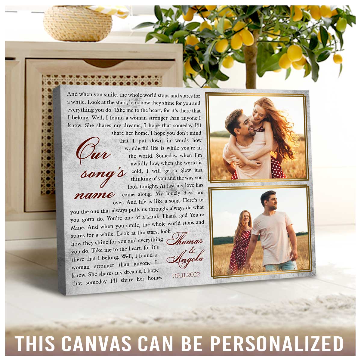 Custom Photo On Text - Customizable Name And Text Canvas Wall Art