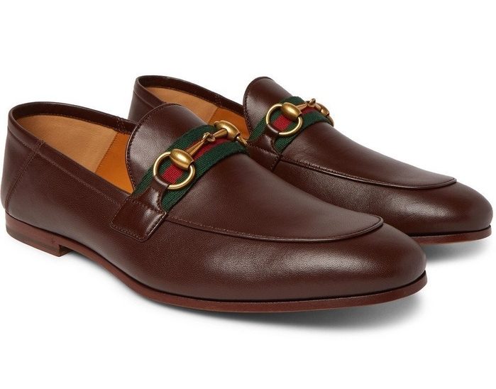 luxury engagement gifts - Gucci Brixton Webbing-Trimmed Horsebit Leather Loafers
