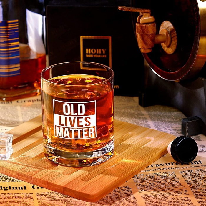 Funny retirement gifts - Old Lives Matter Whiskey Glass