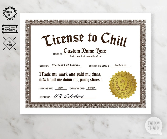 Retirement Gag Gifts - License To Chill