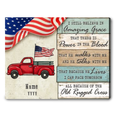 Christian Canvas truck with american flag living home decor 01