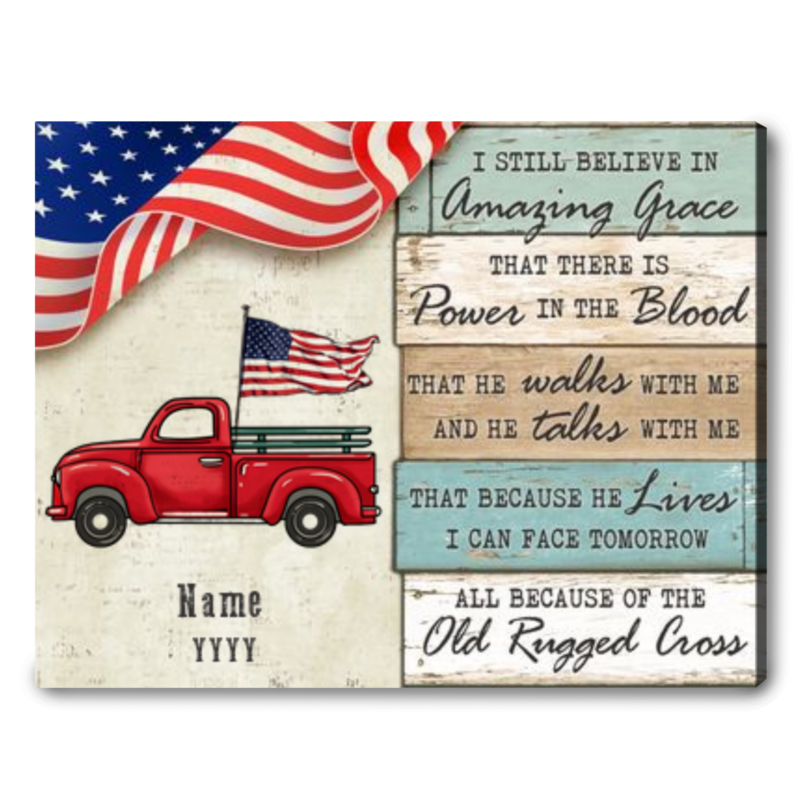 Christian Canvas truck with american flag living home decor 01