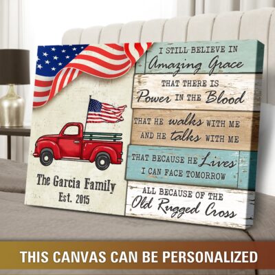 Christian Canvas truck with american flag living home decor 04