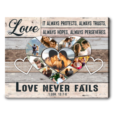 personalized anniversary gift for couple custom heart shaped couple photo collage canvas print 01