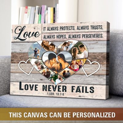 personalized anniversary gift for couple custom heart shaped couple photo collage canvas print 04