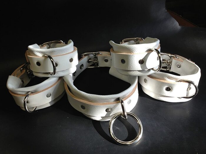 White Luxury Leather Bondage Bdsm Set - One Year Anniversary Gifts For Girlfriend